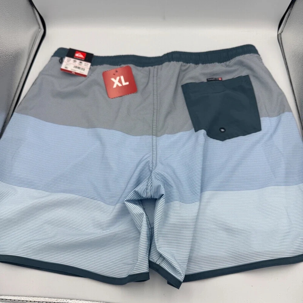Quiksilver Mens Swim Trunks XL Multi Blue Grey Striped Board Shorts QS001012 NEW